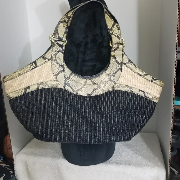 Vintage Brahmin Jute and Snakeskin Hobo bag